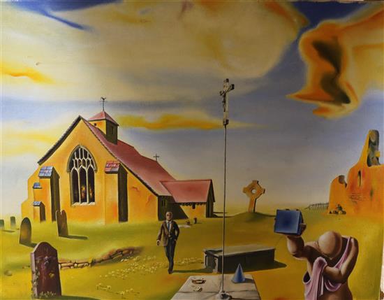 Michael Taylor, oil on canvas, Communion and a coloured etching, 50 x 66cm